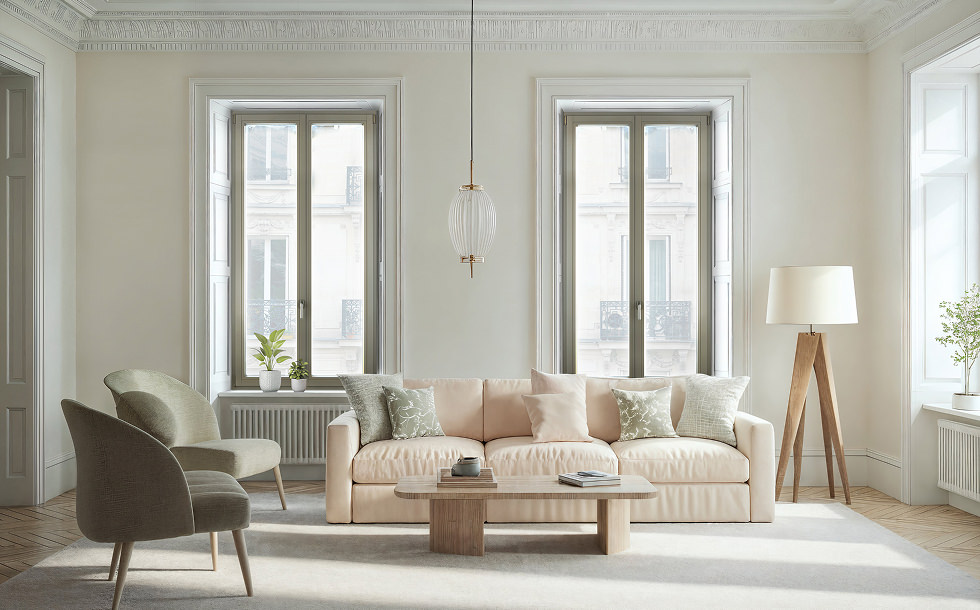 Fenêtres avec teintes de bois naturelles Bieber dans un appartement au style contemporain